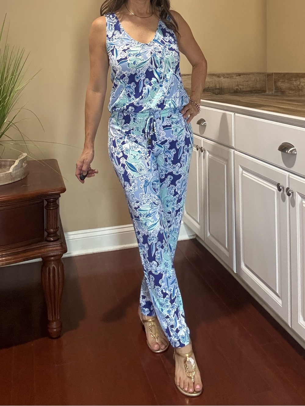 Lilly Pulitzer Blue & Aqua Floral Jumpsuit Romper